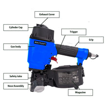 BHTOP CN55N Pneumatic Nail Gun,15 Degree Professional Coil Nailer, 1-1/4 Inch to 2-1/4 inch Siding Nailer, 350-pcs Load Capacity Pallet Nailer in Blue