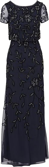Adrianna Papell Women's Blouson Beaded Long Dress Size US 8