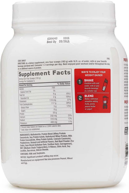 GNC Pro Performance Weight Gainer Protein Powder, 50g Protein, High Calorie, 700 Calories, Supports Mass and Muscle Recovery, MCT, BCAA, 3rd Party Tested, Double Strawberries and Cream, 6 Servings