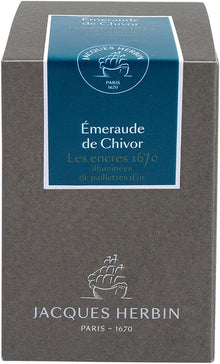 Jacques Herbin - Ref 15035JT - Ink for Fountain Pens & Rollerball Pens - Émeraude de Chivor/Emerald of Chivor - 50ml Bottle - '1670' Jacques Herbin Prestige Collection - Blue-Coloured Ink