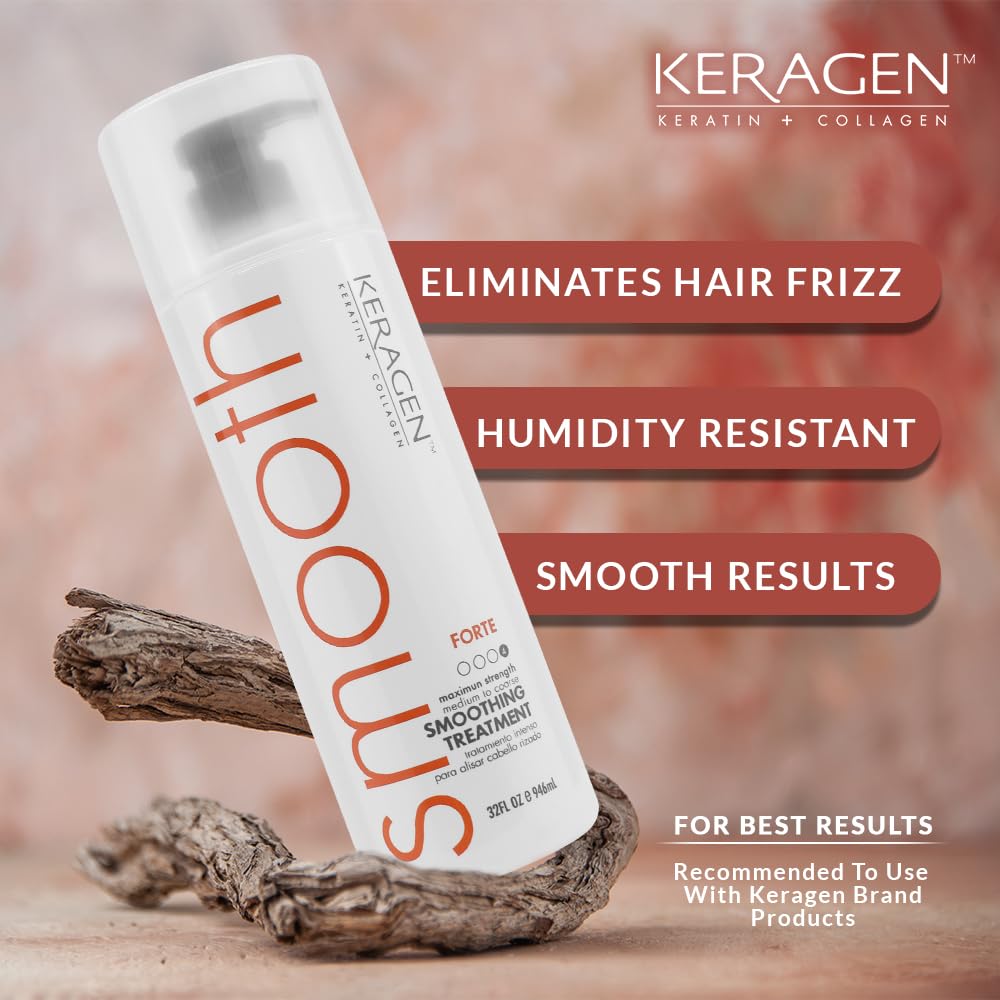 Keragen Brazilian Smoothing Keratin Hair Treatment | Sulfate-Free Blowout System for Dry, Damaged, Curly, or Frizzy Hair | Forte Formula | Medium to Coarse Hair | 32 Oz