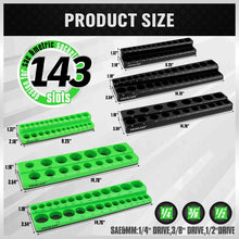 Magnetic Socket Organizer Set, 6-piece 1/4", 3/8", 1/2" SAE & Metric Socket Holder, Drive Socket Trays, Storage Tool Box, Holding 143 Slots, Soft Rubber Covering Black Green Tools