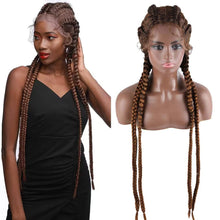 Kalisa Ombre Brown 4 Twist Lace Front Braid Wig Nature Looking with Baby Hair Synthetic Wigs Hand Tied Heat Resistant Fiber 4 Braided Daily Wear Wigs for Women 30 Inches