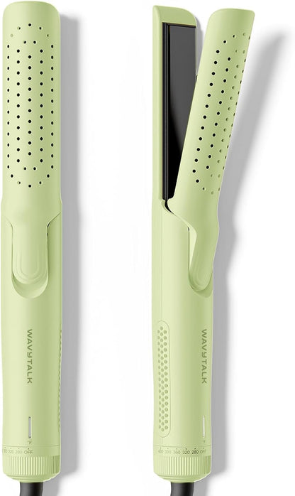 Wavytalk Airflow Styler Curling Iron, Cool Curl, 360° Cool Air Lock in Style for Lasting Curls, Reduces Damage, 2 in 1 Hair Straightener and Curler, 1 Inch, Anti-Scald for Short Long Hair, Green