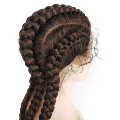 Kalisa Ombre Brown 4 Twist Lace Front Braid Wig Nature Looking with Baby Hair Synthetic Wigs Hand Tied Heat Resistant Fiber 4 Braided Daily Wear Wigs for Women 30 Inches
