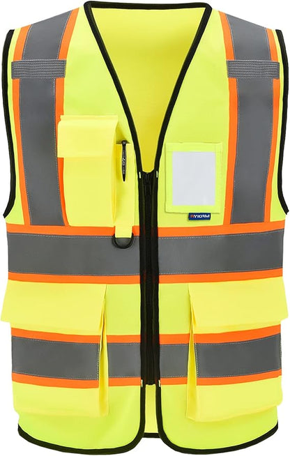 AYKRM 11 color High Vis Reflective Safety Vest for Women Men Security Pocket Zipper Size 2XL