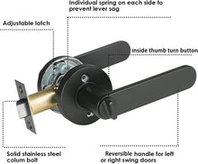 Heavy Duty Privacy Lever Door Handle Set Round Locking Matt Black Finish Keyless Lever Set - Reversible Door Handles for Left or Right-Handed Doors - Bedroom and Bathroom Door Levers, 6 Pack