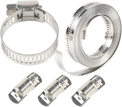 10PCS 304 Stainless Steel Worm Gear Hose Clamps 13-19MM+Cut-To-Fit 11.5 FT Metal Strap Large Adjustable Band Duct Pipe Metal Clamp Strapping+10 Fasteners +2Wrench