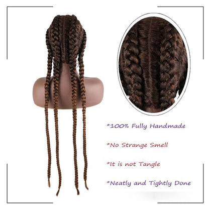 Kalisa Ombre Brown 4 Twist Lace Front Braid Wig Nature Looking with Baby Hair Synthetic Wigs Hand Tied Heat Resistant Fiber 4 Braided Daily Wear Wigs for Women 30 Inches