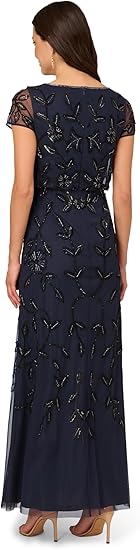 Adrianna Papell Women's Blouson Beaded Long Dress Size US 8