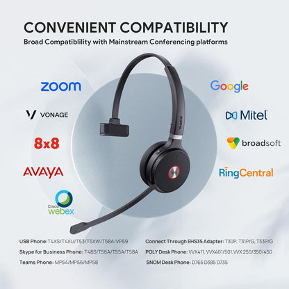 Yealink WH62 Mono UC DECT Wireless Headset 525 ft Range for Zoom Skype Certified Work Headset with 2X Noise Canceling Mic for IP Phone and Computer, Office Single On Ear Headphone,13 Talk Time