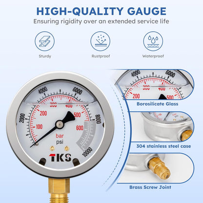 Hydraulic Pressure Test Kit, 5 Gauges (10/100/250/400/600bar) 60mpa 13 Test Couplings 14 Tee Connectors 5 Test Hoses w/Sturdy Portable Carrying Case for Excavator Construction Machinery