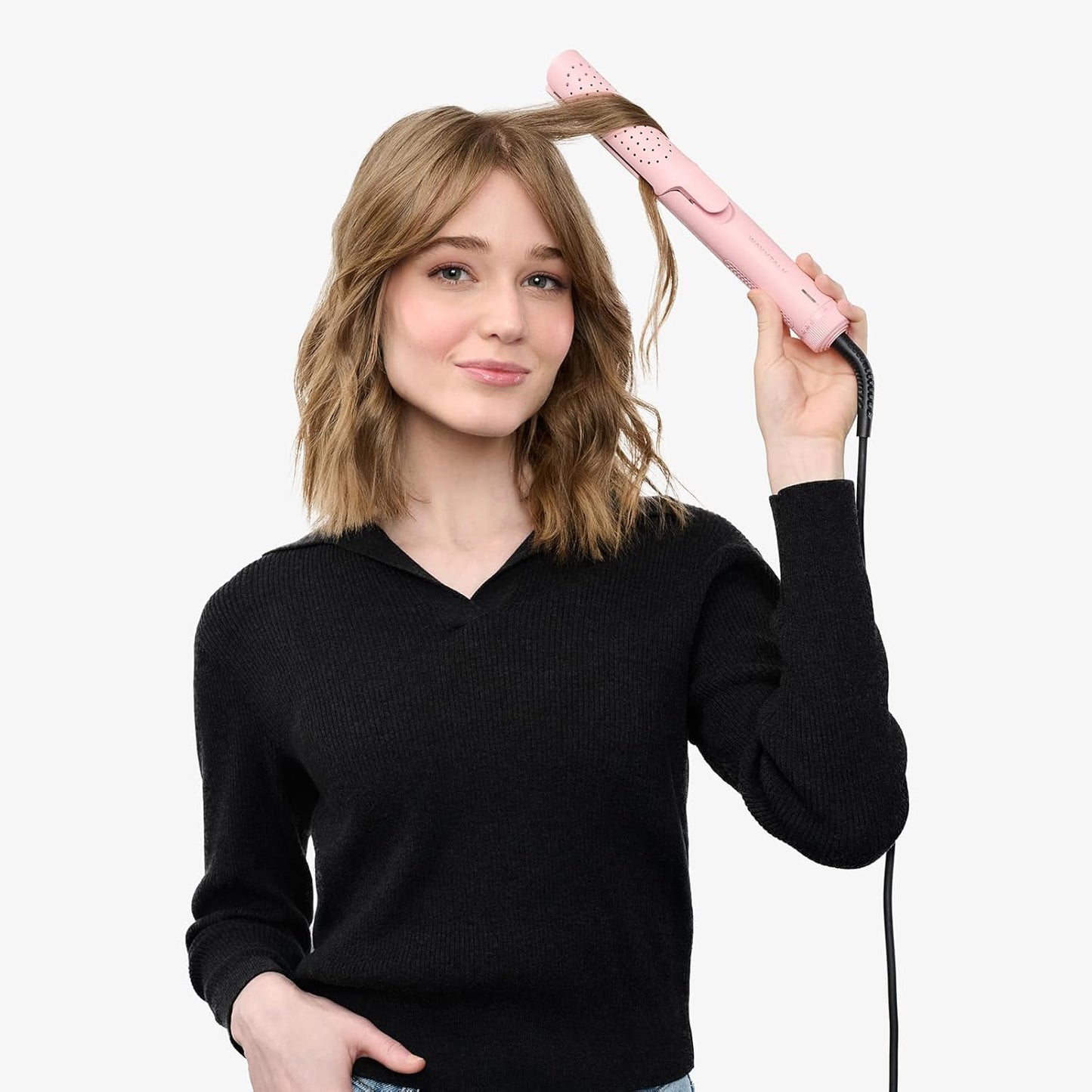 Wavytalk Airflow Styler Curling Iron, Cool Curl, 360° Cool Air Lock in Style for Lasting Curls, Reduces Damage, 2 in 1 Hair Straightener and Curler, 1 Inch, Anti-Scald for Short Long Hair, Green