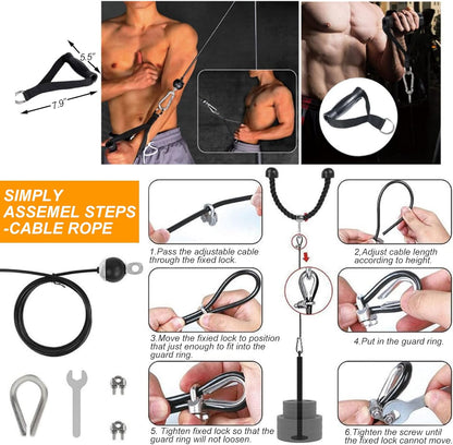 Cable Weight Pulley System for Gym, Upgraded Cable Pulley Attachments for Gym Biceps Curl, Arm Workouts, Triceps with 2 Pulley, LAT Pull Down Bar, Weight Pulley System Home Gym Add On Equipment