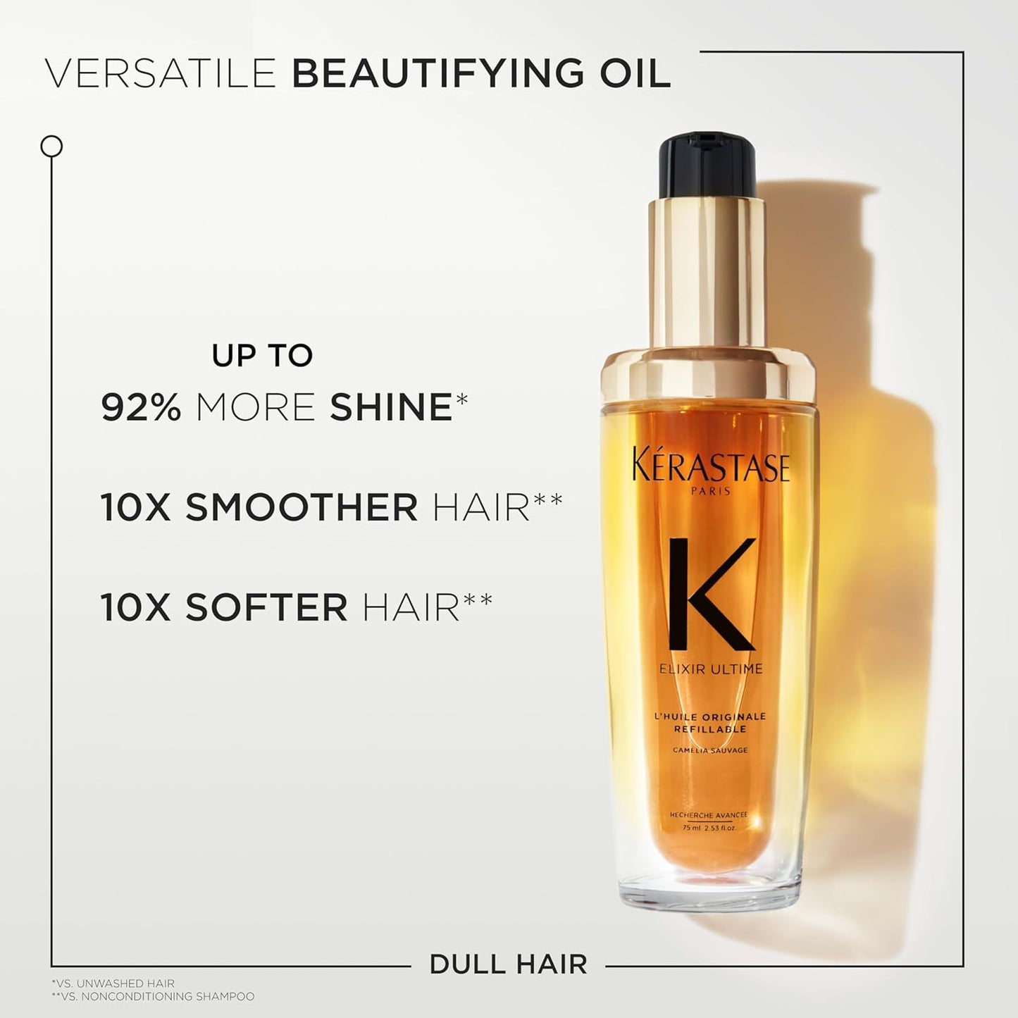 Kerastase Elixir Ultime L'Huile Original Hair Oil For All Hair Types - Hydrates, Strengthens and Adds Shine With Heat Protection and Frizz Control, With Wild Camellia