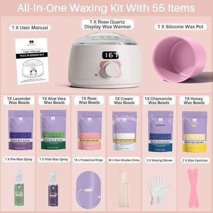 BLITZWAX Brazilian and Bikini Waxing Kit for Women, Hard Wax Warmer for Face, Legs, and Body, At Home Hair Removal Kit, Beginner Friendly, Quick Heating, 6 Packs Wax Beads