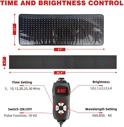 360pcs LEDs Red Light Therapy Belt Body Wearable Wrap, Red＆Infrared Light Therapy Device Large Pad for Back Shoulder Joints Muscle Pain Relief and Weight Loss (31"*12")