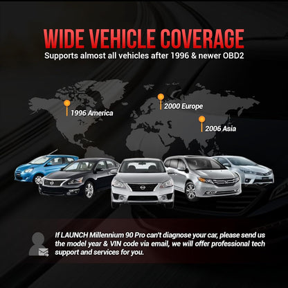 OBD2 Scanner LAUNCH Millennium 90 Pro Car Scanner, Full OBD2 Code Reader, Diagnostic Scan Tool for ABS SRS at Engine, with Oil EPB BMS ABS Bleeding SAS Reset Service Functions, Lifetime Free Update