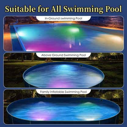 Yichuke Pool Lights for Above Ground Pools IP68, Upgraded Waterproof Pool Light for Inground Under Water with Remote (200ft), 4 Magnets, 4 Suction Cups and 16 RGB Dynamic Color