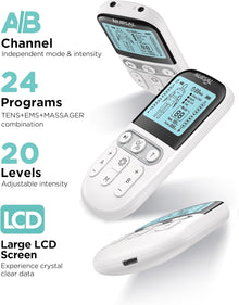 NURSAL Dual Channel 3-in-1 TENS Unit Muscle Stimulator, EVA Travel Case Electronic Pulse Massager, 24 Modes TENS EMS Machine
