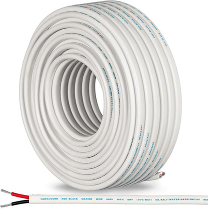 GS Power Marine Wire - 100 Ft, 14 Gauge AWG Electrical Boat Wiring - Oxygen-Free Insulated Black and Red Sheathed Copper