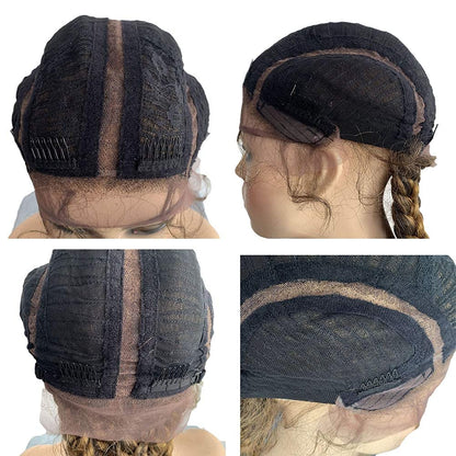 Kalisa Ombre Brown 4 Twist Lace Front Braid Wig Nature Looking with Baby Hair Synthetic Wigs Hand Tied Heat Resistant Fiber 4 Braided Daily Wear Wigs for Women 30 Inches