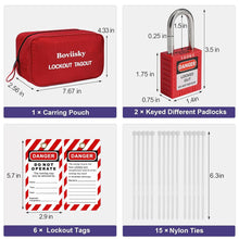 Boviisky Electrical Lockout Tagout Kit - Group Lockout Hasps, Tags, 2 Loto Safety Padlocks, Nylon Ties, Red Bag, Keyed Different