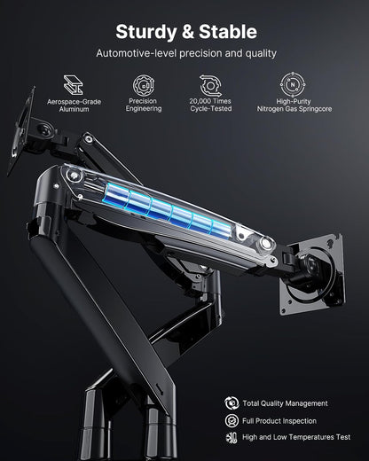 HUANUO Dual Monitor Stand for 13 to 40 inch, Premium Dual Monitor Mount with USB, Height Adjustable Monitor Stand for 2 Monitors, VESA Mount with Clamp/Grommet Base, Each Arm Hold up to 26.4lbs, Black