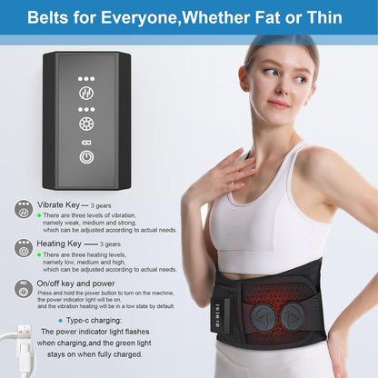 Cordless Heating Pad with Massager for Back Pain Relief, Portable Lower Back Massager Wearable Heating Pads, Blue