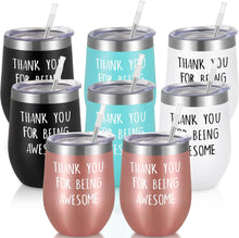 Thank You Gifts, 8 Pack Thank You For Being Awesome Stainless Steel Insulated Wine Tumbler, Christmas Birthday Appreciation Gifts for Women Coworker Teacher Employee Friends(12oz, Multi Color)