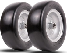 11x4.00-5 lawn mower tires flat free, Solid Smooth Tires and Wheel with 3/4" Precision bearings or 5/8" & 1/2", 3.4"-5.6" Centered Hub,for Zero-Turn Lawn Mowers, (2 Pack)