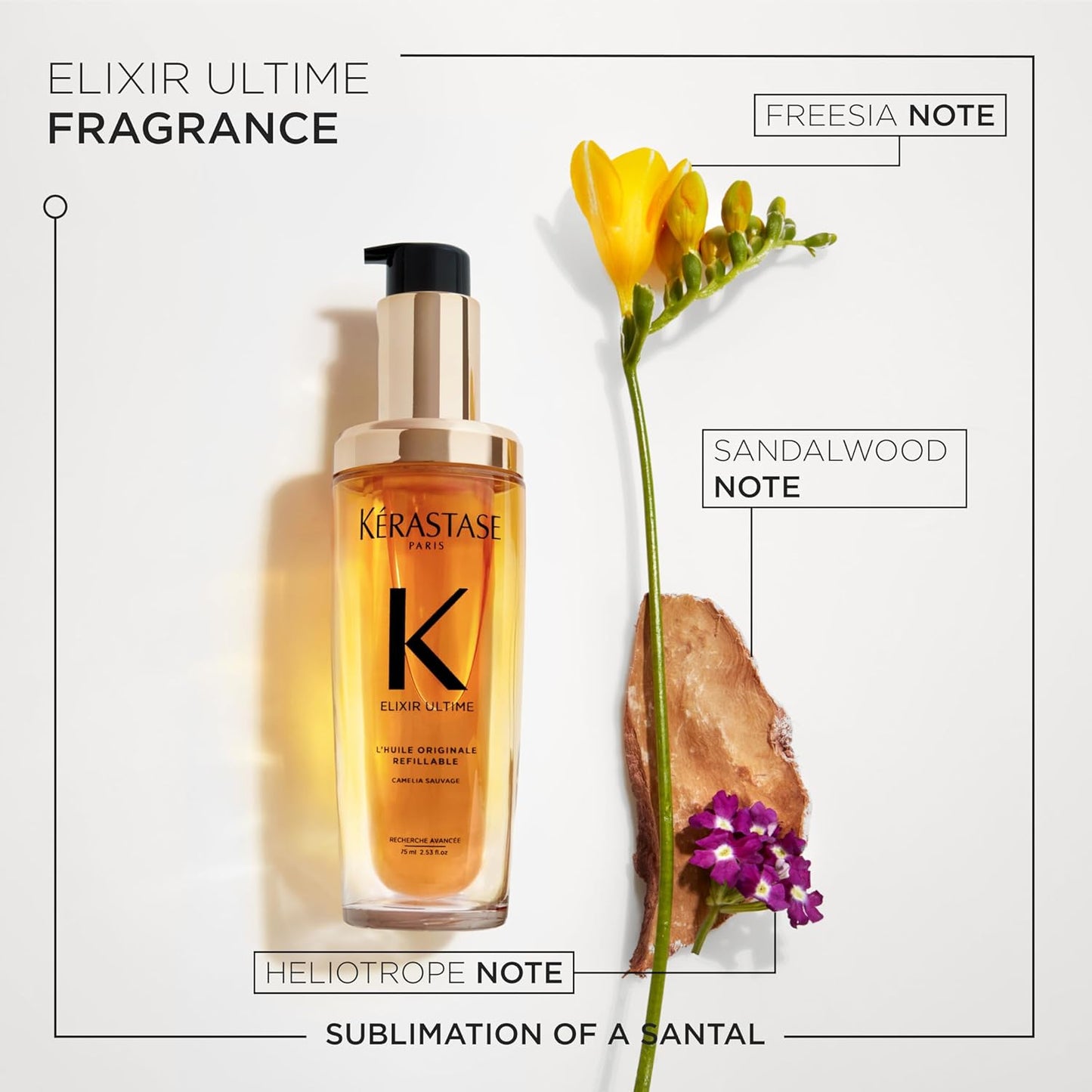 Kerastase Elixir Ultime L'Huile Original Hair Oil For All Hair Types - Hydrates, Strengthens and Adds Shine With Heat Protection and Frizz Control, With Wild Camellia