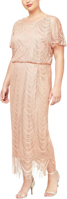 S.L. Fashions Women's Plus Size Metallic Blouson Crochet Dress Size 14W