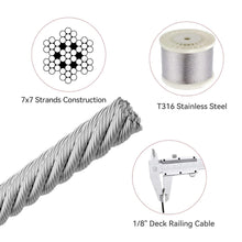 1/8 Stainless Steel Cable with Cutter7x7 Strands Construction,T316 Stainless Steel for Deck Railing,Porch Fence,String Lights Hanging Wire 600FT