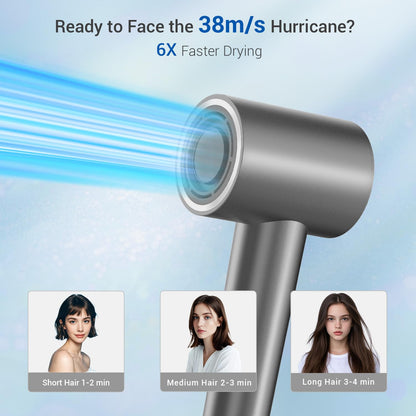 Hair Dryer with 110K RPM High Speed 1400w Motor for 1-4min Fast Dry, 49db Low Noise & 0.86lb Lightweight,2 Billion Plasma & Smart Thermo Control & Strong Magnetic Nozzle Diffuser (Darkgray)