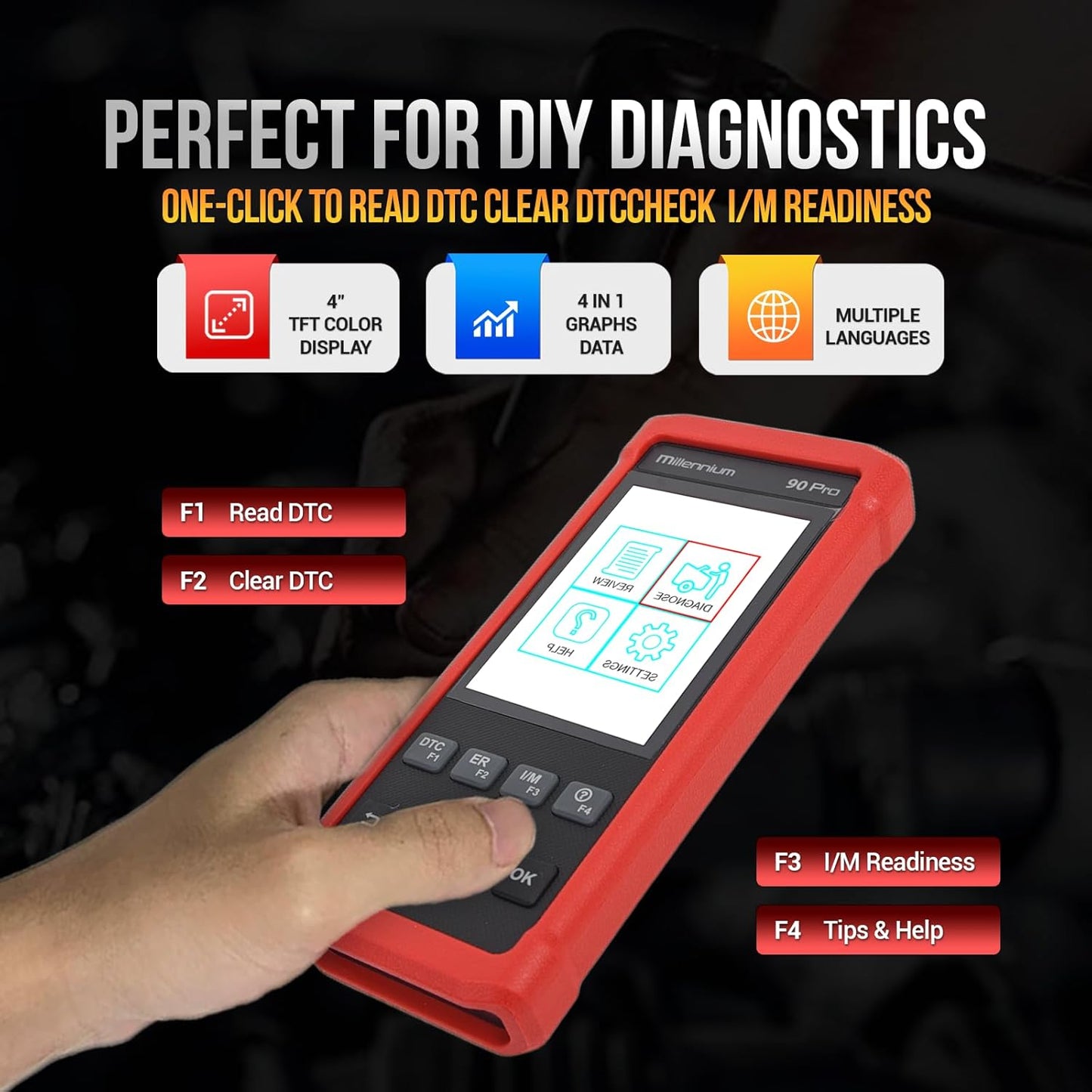 OBD2 Scanner LAUNCH Millennium 90 Pro Car Scanner, Full OBD2 Code Reader, Diagnostic Scan Tool for ABS SRS at Engine, with Oil EPB BMS ABS Bleeding SAS Reset Service Functions, Lifetime Free Update