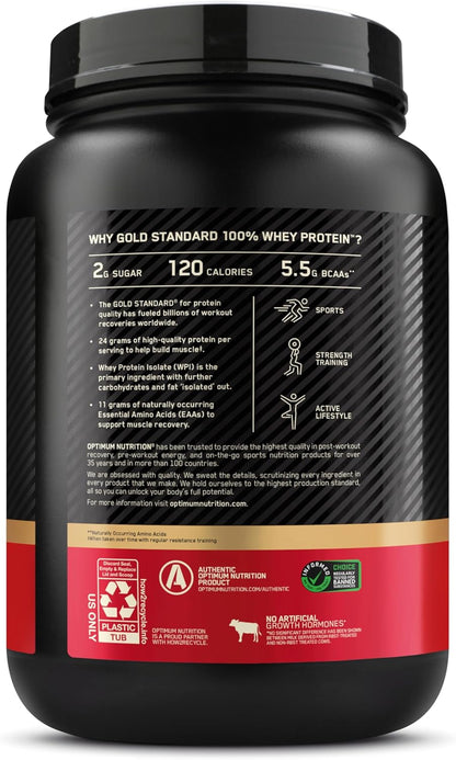 Optimum Nutrition Gold Standard 100% Whey Protein Powder, Double Rich Chocolate, 2 Pound