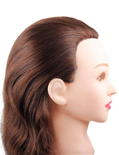 Mannequin Head with 100% Human Hair Hairdresser Training Head Manikin Cosmetology Doll Head Salon Training Practice Head with Blonde Human Hair Styling Dye Cutting with Clamp Stand.