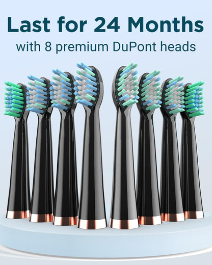 Rtauys M5 Sonic Electric Toothbrush for Adults and Kids - Rechargeable Electric Toothbrush Kids Ages 12+ and Adults with 8 Brush Heads & Travel Case, 120 Days Battery Life - Black