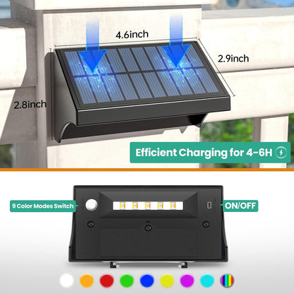 APONUO Solar Fence Lights, Fence Lights with Warm White, Cool White and RGB, LED Lights for Fence, Solar Lights Outdoor Waterproof for Patio, Yard, Garden, Pool, Deck Railing, Wall, Step (6Pack)