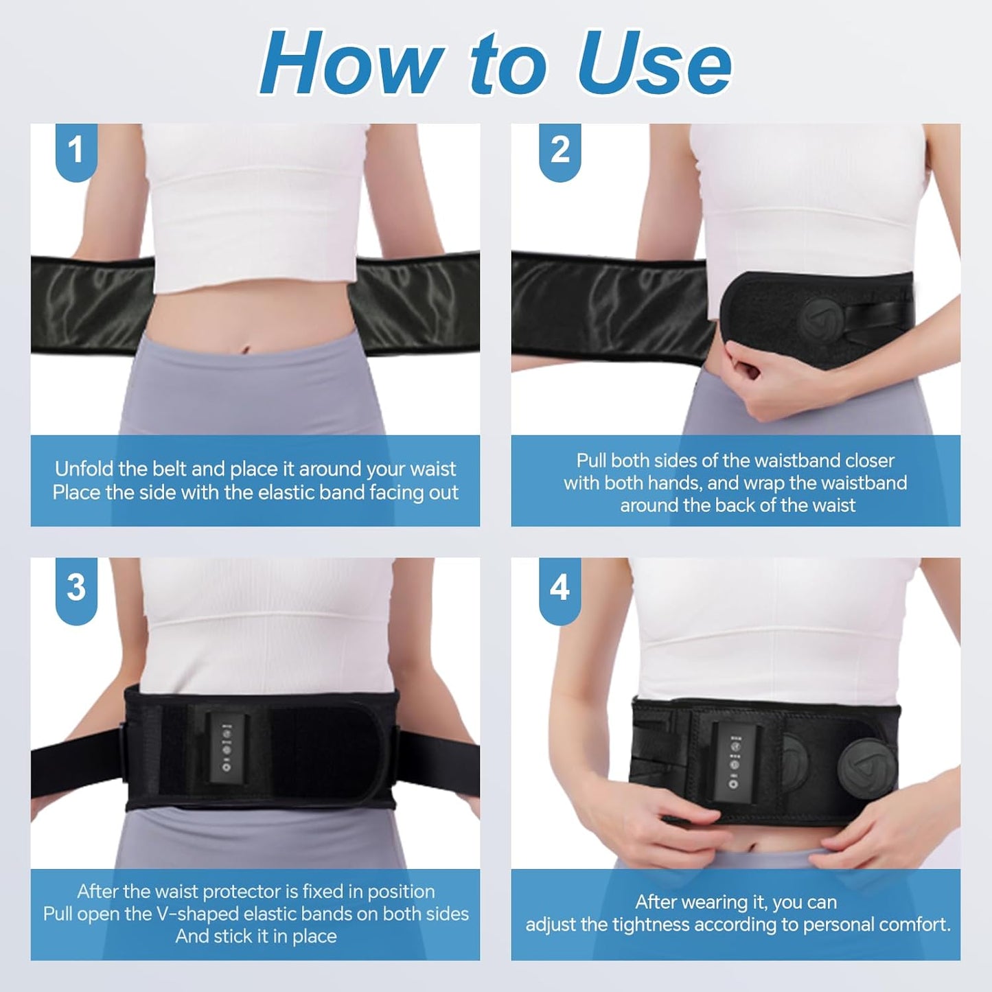 Cordless Heating Pad with Massager for Back Pain Relief, Portable Lower Back Massager Wearable Heating Pads, Blue