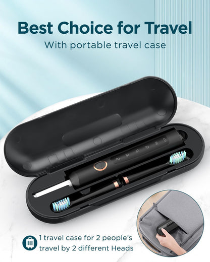 Rtauys M5 Sonic Electric Toothbrush for Adults and Kids - Rechargeable Electric Toothbrush Kids Ages 12+ and Adults with 8 Brush Heads & Travel Case, 120 Days Battery Life - Black