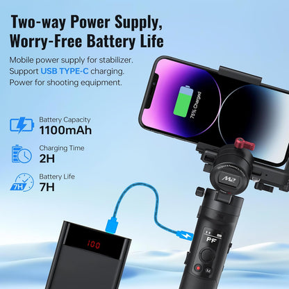ZHIYUN Crane-M2 [Official] Gimbal Stabilizer for Camera，3-in-1 Light Weight Gimbal for Smartphone, Sports Action Camera, GoPro and Mirrorless Camera, with Smartphone Clamp, Tripod