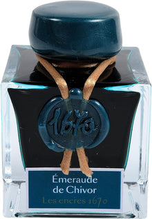 Jacques Herbin - Ref 15035JT - Ink for Fountain Pens & Rollerball Pens - Émeraude de Chivor/Emerald of Chivor - 50ml Bottle - '1670' Jacques Herbin Prestige Collection - Blue-Coloured Ink