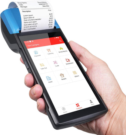 Bisofice 4G Handheld PDA POS Android 13.0 Receipt Printer 2GB+16GB, Camera 5M, 1D 2D Barcode Scanner, Wifi/Gps/BT/4G Full Network Connection, 5" Touchscreen 58mm Width Thermal Label Printing