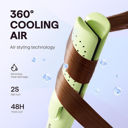 Wavytalk Airflow Styler Curling Iron, Cool Curl, 360° Cool Air Lock in Style for Lasting Curls, Reduces Damage, 2 in 1 Hair Straightener and Curler, 1 Inch, Anti-Scald for Short Long Hair, Green