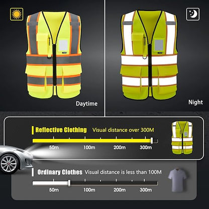 AYKRM 11 color High Vis Reflective Safety Vest for Women Men Security Pocket Zipper Size 2XL
