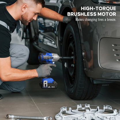 20V 370 Ft-lbs Brushless Impact Wrench Kit, 1/2 Inch Cordless Electric Impact Gun, High Torque 3,400 IPM Impact Driver with 6 Pcs Drive Impact Sockets, including battery, Fast Charger, and Tools Bag