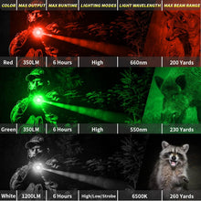 Tactical Flashlights Predator Light with Red Green,1200 Lumens Mlok Picatinny Flashlight with Pressure Switch,3 Modes White Light,Hunting Flashlight for Hog Coyote,Rifle Light with Scope Mount