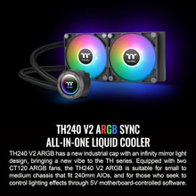Thermaltake TH240 ARGB Sync V2 CPU Liquid Cooler/AlO Liquid Cooling/Fan 120mm*2/PWM 500~2000 RPM/Mirror Waterblock/MB ARGB Sync Control, CL-W361-PL12SW-A , Black